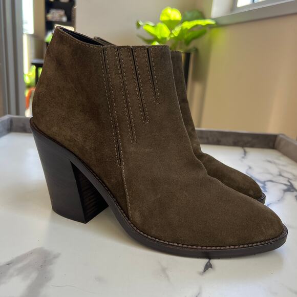 Aquatalia Loren Olive Suede Waterproof Ankle Booties Size 9.5 - Picture 2 of 10